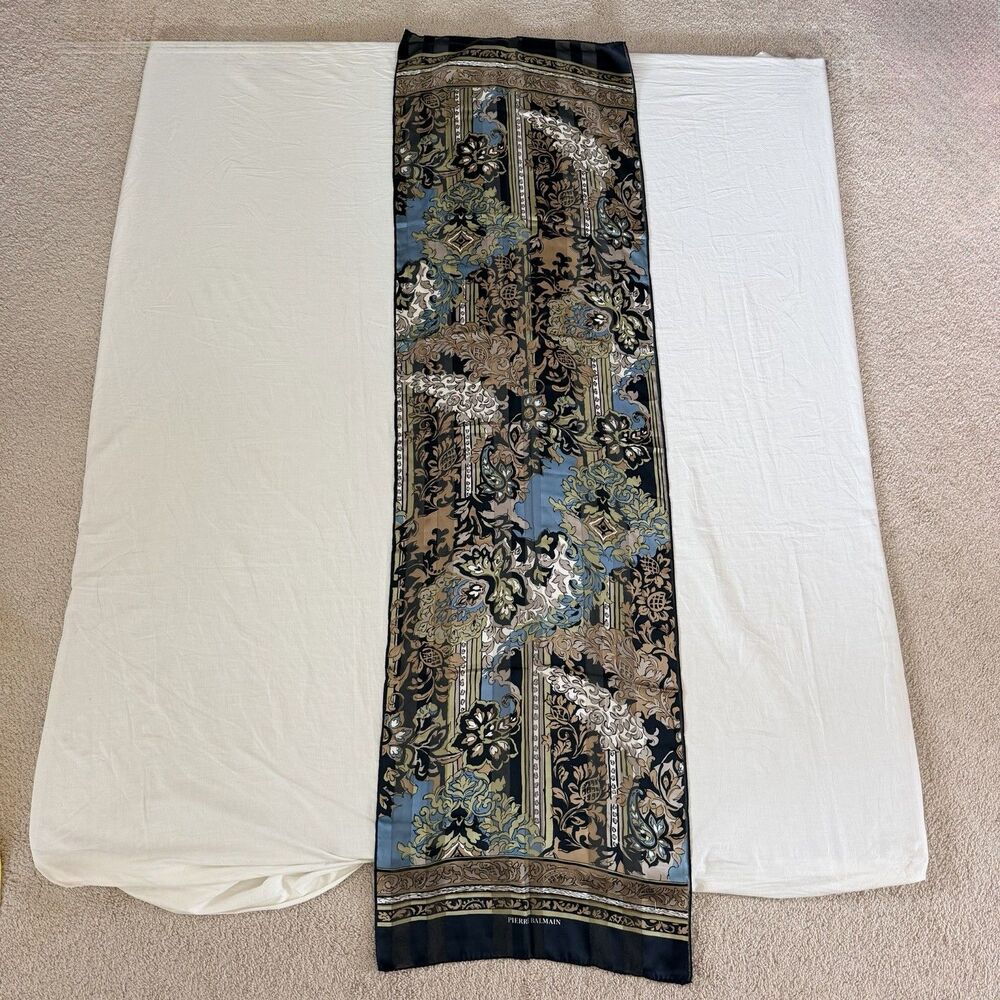 Pierre Balmain Vintage 100% Silk Scarf 17"x61" Floral Baroque Japan Designer - Picture 5 of 12